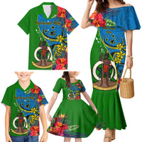 Personalised Vanuatu Malampa Day Family Matching Mermaid Dress and Hawaiian Shirt Coat Of Arms Mix Tropical Flowers - Wonder Print Shop