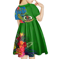 Personalised Vanuatu Malampa Day Kid Short Sleeve Dress Coat Of Arms Mix Tropical Flowers - Wonder Print Shop