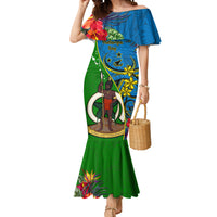 Personalised Vanuatu Malampa Day Mermaid Dress Coat Of Arms Mix Tropical Flowers - Wonder Print Shop