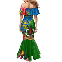 Personalised Vanuatu Malampa Day Mermaid Dress Coat Of Arms Mix Tropical Flowers - Wonder Print Shop