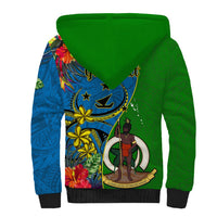 Personalised Vanuatu Malampa Day Sherpa Hoodie Coat Of Arms Mix Tropical Flowers - Wonder Print Shop