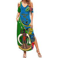 Personalised Vanuatu Malampa Day Summer Maxi Dress Coat Of Arms Mix Tropical Flowers - Wonder Print Shop