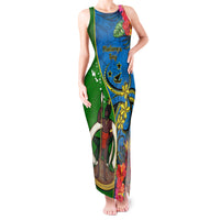 Personalised Vanuatu Malampa Day Tank Maxi Dress Coat Of Arms Mix Tropical Flowers - Wonder Print Shop