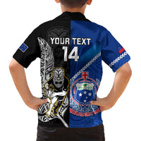 Custom New Zealand And Samoa Rugby Family Matching Short Sleeve Bodycon Dress and Hawaiian Shirt All Black Tiki Fern Mix Manu Samoa 2023 World Cup - Wonder Print Shop