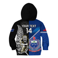 Custom New Zealand And Samoa Rugby Kid Hoodie All Black Tiki Fern Mix Manu Samoa 2023 World Cup - Wonder Print Shop