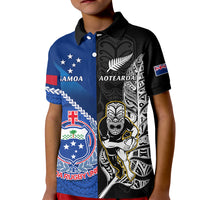 Custom New Zealand And Samoa Rugby Kid Polo Shirt All Black Tiki Fern Mix Manu Samoa 2023 World Cup - Wonder Print Shop