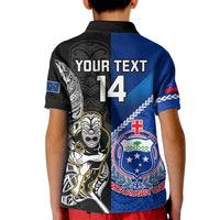 Custom New Zealand And Samoa Rugby Kid Polo Shirt All Black Tiki Fern Mix Manu Samoa 2023 World Cup - Wonder Print Shop