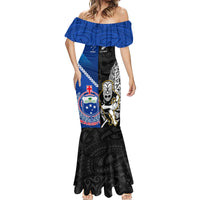 Custom New Zealand And Samoa Rugby Mermaid Dress All Black Tiki Fern Mix Manu Samoa 2023 World Cup - Wonder Print Shop