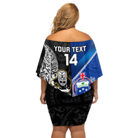 Custom New Zealand And Samoa Rugby Off Shoulder Short Dress All Black Tiki Fern Mix Manu Samoa 2023 World Cup - Wonder Print Shop