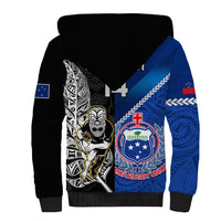 Custom New Zealand And Samoa Rugby Sherpa Hoodie All Black Tiki Fern Mix Manu Samoa 2023 World Cup - Wonder Print Shop