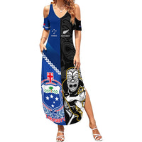Custom New Zealand And Samoa Rugby Summer Maxi Dress All Black Tiki Fern Mix Manu Samoa 2023 World Cup - Wonder Print Shop