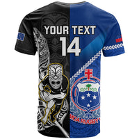 Custom New Zealand And Samoa Rugby T Shirt All Black Tiki Fern Mix Manu Samoa 2023 World Cup - Wonder Print Shop