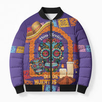 Mexico Day Of The Dead Bomber Puffer Jacket Sombrero Sugar Skull Marigold Pan De Muerto - Wonder Print Shop