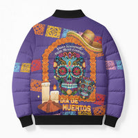 Mexico Day Of The Dead Bomber Puffer Jacket Sombrero Sugar Skull Marigold Pan De Muerto - Wonder Print Shop