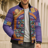 Mexico Day Of The Dead Bomber Puffer Jacket Sombrero Sugar Skull Marigold Pan De Muerto - Wonder Print Shop