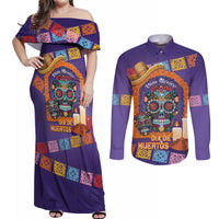 Mexico Day Of The Dead Couples Matching Off Shoulder Maxi Dress and Long Sleeve Button Shirt Sombrero Sugar Skull Marigold Pan De Muerto - Wonder Print Shop
