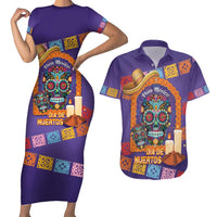 Mexico Day Of The Dead Couples Matching Short Sleeve Bodycon Dress and Hawaiian Shirt Sombrero Sugar Skull Marigold Pan De Muerto - Wonder Print Shop
