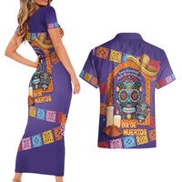 Mexico Day Of The Dead Couples Matching Short Sleeve Bodycon Dress and Hawaiian Shirt Sombrero Sugar Skull Marigold Pan De Muerto - Wonder Print Shop