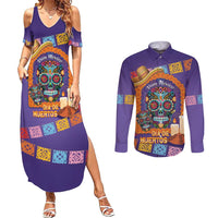 Mexico Day Of The Dead Couples Matching Summer Maxi Dress and Long Sleeve Button Shirt Sombrero Sugar Skull Marigold Pan De Muerto - Wonder Print Shop