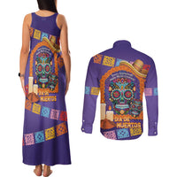 Mexico Day Of The Dead Couples Matching Tank Maxi Dress and Long Sleeve Button Shirt Sombrero Sugar Skull Marigold Pan De Muerto - Wonder Print Shop