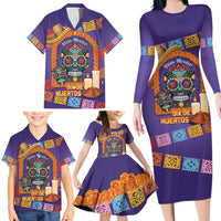 Mexico Day Of The Dead Family Matching Long Sleeve Bodycon Dress and Hawaiian Shirt Sombrero Sugar Skull Marigold Pan De Muerto - Wonder Print Shop