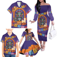 Mexico Day Of The Dead Family Matching Off The Shoulder Long Sleeve Dress and Hawaiian Shirt Sombrero Sugar Skull Marigold Pan De Muerto - Wonder Print Shop