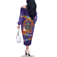 Mexico Day Of The Dead Family Matching Off The Shoulder Long Sleeve Dress and Hawaiian Shirt Sombrero Sugar Skull Marigold Pan De Muerto - Wonder Print Shop