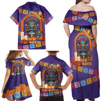 Mexico Day Of The Dead Family Matching Off Shoulder Maxi Dress and Hawaiian Shirt Sombrero Sugar Skull Marigold Pan De Muerto - Wonder Print Shop