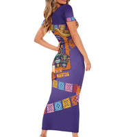 Mexico Day Of The Dead Family Matching Short Sleeve Bodycon Dress and Hawaiian Shirt Sombrero Sugar Skull Marigold Pan De Muerto - Wonder Print Shop
