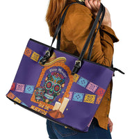 Mexico Day Of The Dead Leather Tote Bag Sombrero Sugar Skull Marigold Pan De Muerto - Wonder Print Shop