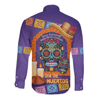 Mexico Day Of The Dead Long Sleeve Button Shirt Sombrero Sugar Skull Marigold Pan De Muerto - Wonder Print Shop