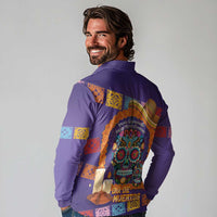 Mexico Day Of The Dead Long Sleeve Polo Shirt Sombrero Sugar Skull Marigold Pan De Muerto - Wonder Print Shop