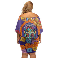Mexico Day Of The Dead Off Shoulder Short Dress Sombrero Sugar Skull Marigold Pan De Muerto - Wonder Print Shop