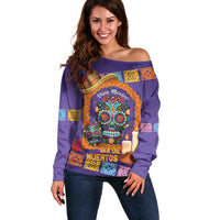 Mexico Day Of The Dead Off Shoulder Sweater Sombrero Sugar Skull Marigold Pan De Muerto - Wonder Print Shop