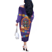 Mexico Day Of The Dead Off The Shoulder Long Sleeve Dress Sombrero Sugar Skull Marigold Pan De Muerto - Wonder Print Shop