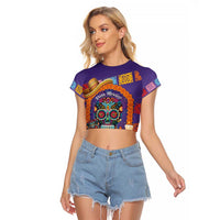 Mexico Day Of The Dead Raglan Cropped T Shirt Sombrero Sugar Skull Marigold Pan De Muerto - Wonder Print Shop