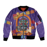 Mexico Day Of The Dead Sleeve Zip Bomber Jacket Sombrero Sugar Skull Marigold Pan De Muerto - Wonder Print Shop