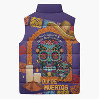 Mexico Day Of The Dead Sleeveless Puffer Jacket Sombrero Sugar Skull Marigold Pan De Muerto - Wonder Print Shop