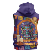 Mexico Day Of The Dead Sleeveless Zip Hoodie Sombrero Sugar Skull Marigold Pan De Muerto - Wonder Print Shop