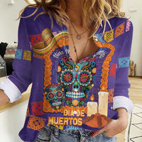 Mexico Day Of The Dead Women Casual Shirt Sombrero Sugar Skull Marigold Pan De Muerto - Wonder Print Shop