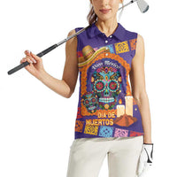 Mexico Day Of The Dead Women Sleeveless Polo Shirt Sombrero Sugar Skull Marigold Pan De Muerto - Wonder Print Shop