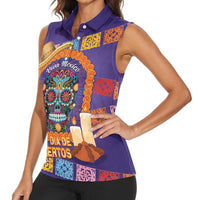 Mexico Day Of The Dead Women Sleeveless Polo Shirt Sombrero Sugar Skull Marigold Pan De Muerto - Wonder Print Shop