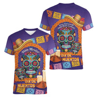 Mexico Day Of The Dead Women V-Neck T-Shirt Sombrero Sugar Skull Marigold Pan De Muerto - Wonder Print Shop