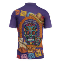 Mexico Day Of The Dead Zipper Polo Shirt Sombrero Sugar Skull Marigold Pan De Muerto - Wonder Print Shop