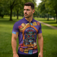 Mexico Day Of The Dead Zipper Polo Shirt Sombrero Sugar Skull Marigold Pan De Muerto - Wonder Print Shop