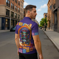 Mexico Day Of The Dead Zipper Polo Shirt Sombrero Sugar Skull Marigold Pan De Muerto - Wonder Print Shop
