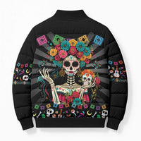 Mexican La Catrina Bomber Puffer Jacket Viva Mexico Dia De Muertos - Wonder Print Shop
