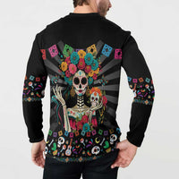 Mexican La Catrina Button Sweatshirt Viva Mexico Dia De Muertos - Wonder Print Shop