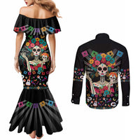 Mexican La Catrina Couples Matching Mermaid Dress and Long Sleeve Button Shirt Viva Mexico Dia De Muertos - Wonder Print Shop