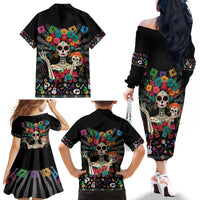 Mexican La Catrina Family Matching Off The Shoulder Long Sleeve Dress and Hawaiian Shirt Viva Mexico Dia De Muertos - Wonder Print Shop